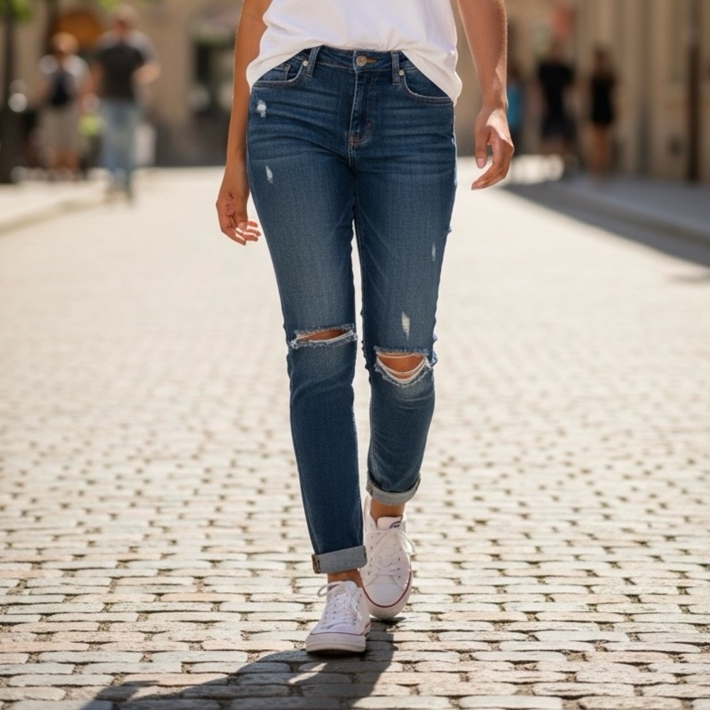 Hudson Bacara Low Rise Distressed Straight Cuff Jeans Size 26 but Oversized